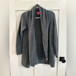 Sunny Leigh Women's S Open Front Fuzzy Sherpa Fleece Sweater Dark Gray Cardigan